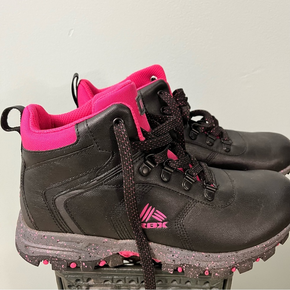 RBX Women Black & Pink Lace Up Ankle Hiking/Combat Boots Size 10